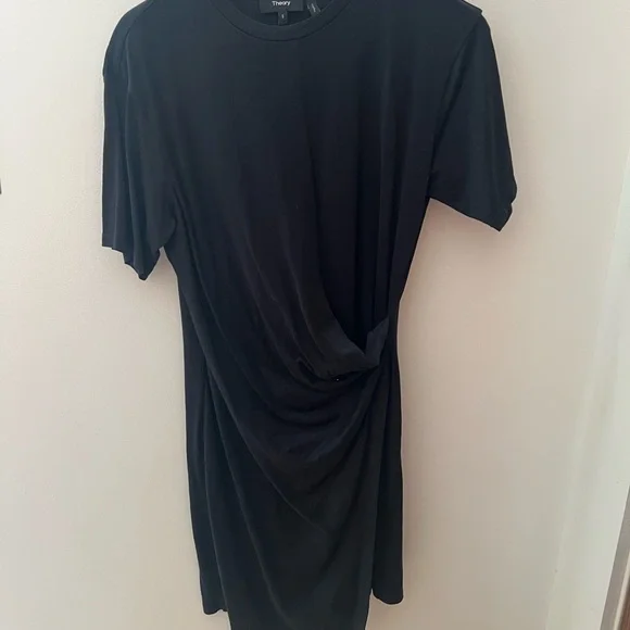 Theory Black T-shirt Side Drape Dress Crew Neck - Picture 6 of 6